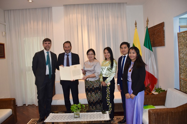 Ambassador Hmway Hmway Khyne receives Mr. Andrea Vannini, Honorary Consul designate of Myanmar