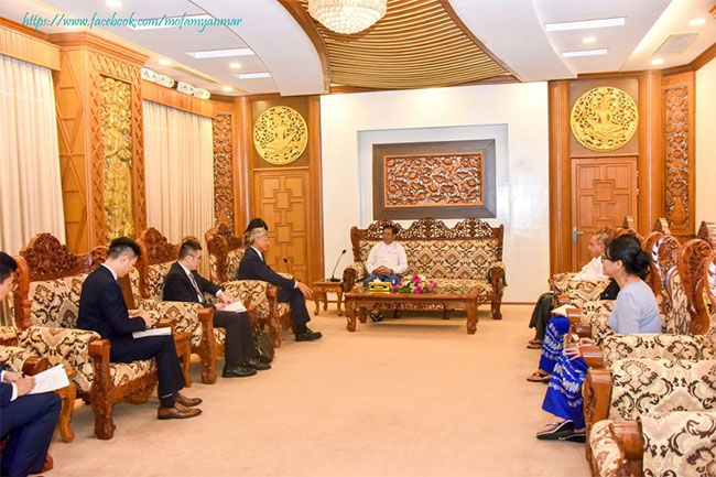 Deputy Prime Minister and Union Minister for Foreign Affairs receives Ambassador of the People’s Republic of China to Myanmar (23 October 2023, Nay Pyi Taw)