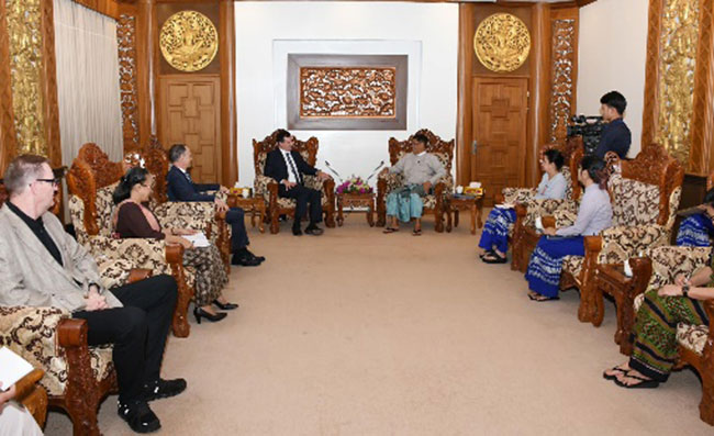 U Than Swe, Deputy Prime Minister and the Union Minister for Foreign Affairs receives UN Under-Secretary-General for Safety and Security Mr. Gilles Michaud (4-4- 2024, Nay Pyi Taw)