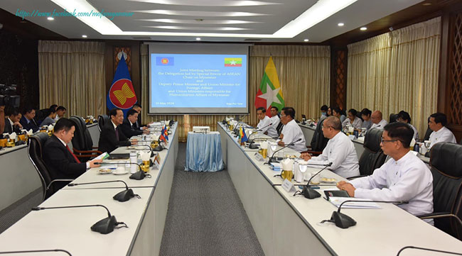 Joint Meeting between Myanmar Delegation led by Deputy Prime Minister and Union Minister for Foreign Affairs and Delegation led by Special Envoy of ASEAN Chair on Myanmar held in Nay Pyi Taw (15-5-2024, Nay Pyi Taw)
