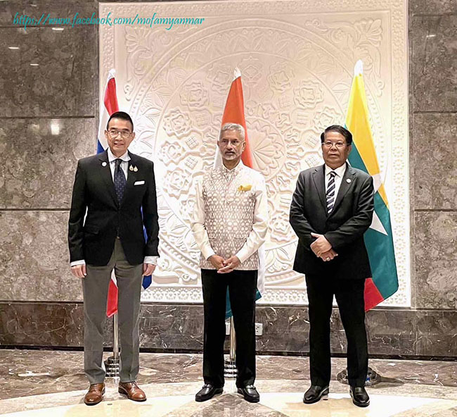 Deputy Prime Minister and Union Minister for Foreign Affairs U Than Swe participates in the “Myanmar-India-Thailand Trilateral Meeting” in New Delhi, India (11 July 2024, New Delhi)