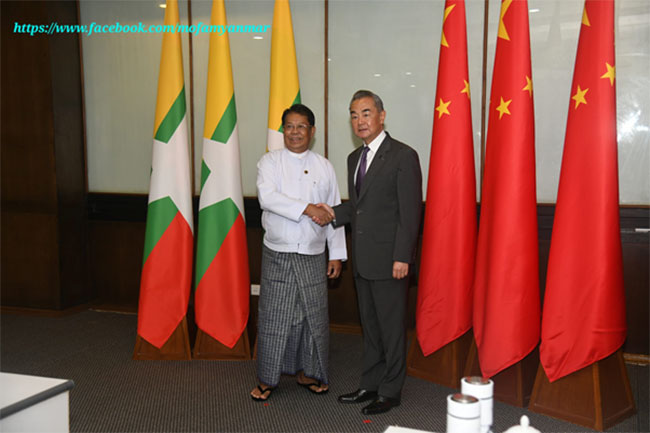 DPM and Union Minister for Foreign Affairs U Than Swe held Myanmar-China bilateral consultations with Mr. Wang Yi, Member of the Political Bureau of the Chinese Communist Party Central Committee and Minister for Foreign Affairs of China (14 August 2024)